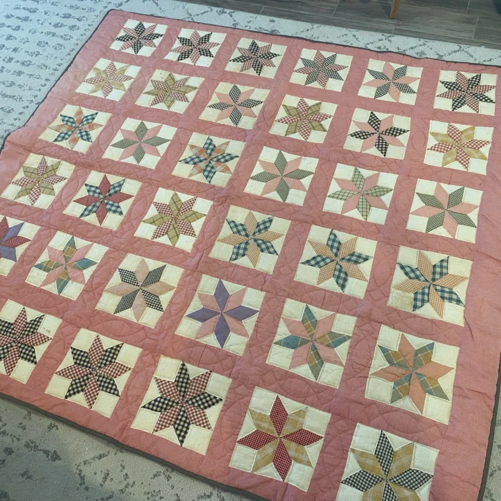 Patchwork Star Quilt - Multicolor 74”/69” Handmade Vintage 60’s